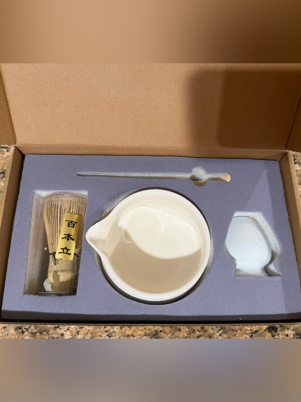 Ceramic Pouring Bowl and Spoon Set for Matcha in Cream - Unbranded
